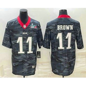 Men's Philadelphia Eagles #11 AJ Brown Camo Super Bowl LVII Patch Limited Stitched Jersey