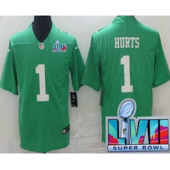 Men's Philadelphia Eagles #1 Jalen Hurts Limited Green Rush Super Bowl LVII Vapor Jersey