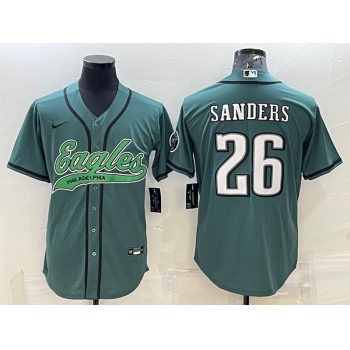 Men's Philadelphia Eagles #26 Miles Sanders Green With Patch Cool Base Stitched Baseball Jersey