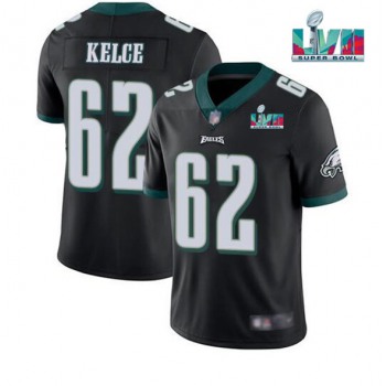 Men's Philadelphia Eagles #62 Jason Kelce Black Super Bowl LVII Patch Vapor Untouchable Limited Stitched Jersey