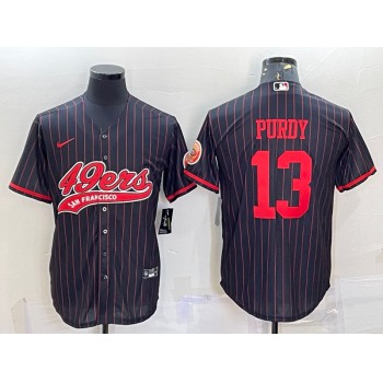 Men's San Francisco 49ers #13 Brock Purdy Black Pinstripe With Patch Cool Base Stitched Baseball Jersey