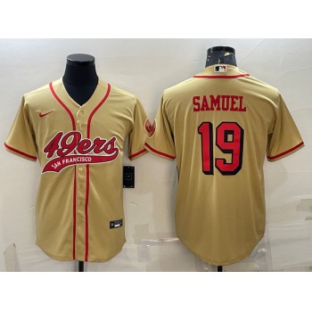 Men's San Francisco 49ers #19 Deebo Samuel Gold Color Rush With Patch Cool Base Stitched Baseball Jersey