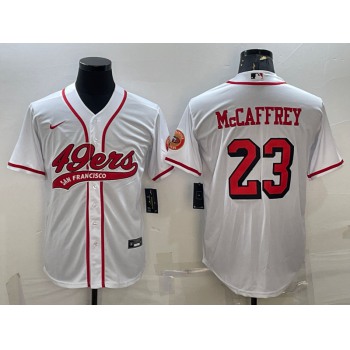 Men's San Francisco 49ers #23 Christian McCaffrey New White With Patch Cool Base Stitched Baseball Jersey