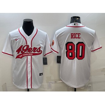 Men's San Francisco 49ers #80 Jerry Rice New White With Patch Cool Base Stitched Baseball Jersey