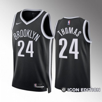 Men's Brooklyn Nets #24 Cam Thomas Black Icon Edition Stitched Basketball Jersey