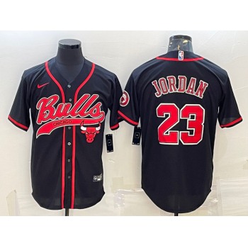 Men's Chicago Bulls #23 Michael Jordan Black With Patch Cool Base Stitched Baseball Jersey