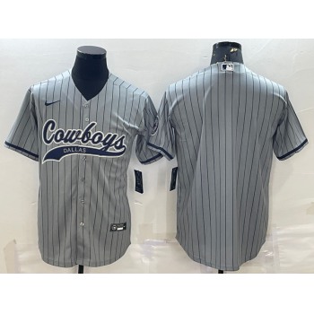 Men's Dallas Cowboys Blank Grey Pinstripe With Patch Cool Base Stitched Baseball Jersey