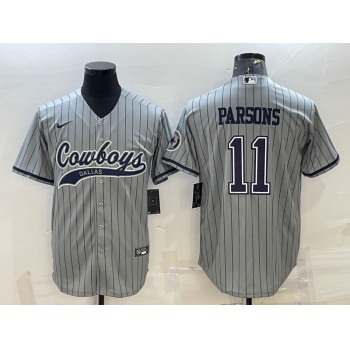 Men's Dallas Cowboys #11 Micah Parsons Grey With Patch Cool Base Stitched Baseball Jersey
