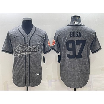 Men's San Francisco 49ers #97 Nick Bosa Gray With Patch Cool Base Stitched Baseball Jersey