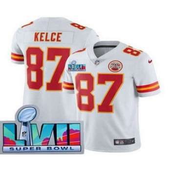 Youth Kansas City Chiefs #87 Travis Kelce Limited White Super Bowl LVII Vapor Jersey