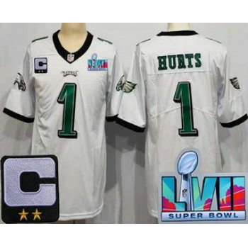 Youth Philadelphia Eagles #1 Jalen Hurts Limited White C Patch Super Bowl LVII Vapor Jersey