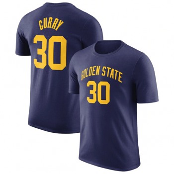 Men's Golden State Warriors #30 Stephen Curry Navy 2022-23 Statement Edition Name & Number T-Shirt