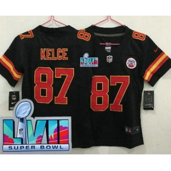 Women's Kansas City Chiefs #87 Travis Kelce Limited Black Super Bowl LVII Vapor Jersey