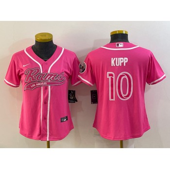 Women's Los Angeles Rams #10 Cooper Kupp Pink With Patch Cool Base Stitched Baseball Jersey