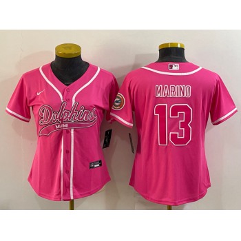 Women's Miami Dolphins #13 Dan Marino Pink With Patch Cool Base Stitched Baseball Jersey
