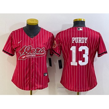 Women's San Francisco 49ers #13 Brock Purdy Red Pinstripe With Patch Cool Base Stitched Baseball Jersey