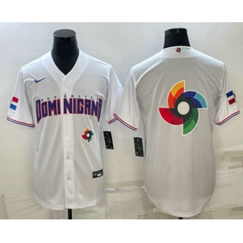 Men's Dominican Republic Baseball 2023 White World Baseball Big Logo With Patch Classic Stitched Jerseys