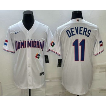 Men's Dominican Republic Baseball #11 Rafael Devers 2023 White World Baseball Classic Stitched Jerseys