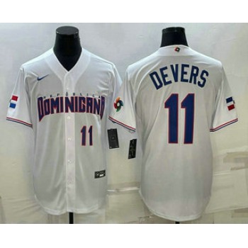 Men's Dominican Republic Baseball #11 Rafael Devers Number 2023 White World Baseball Classic Stitched Jersey