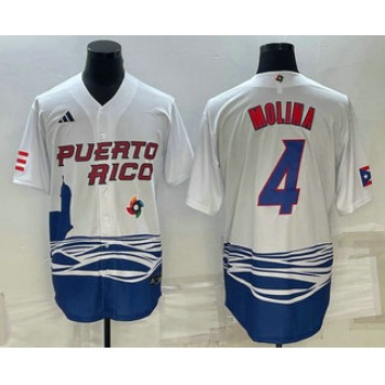 Men's Puerto Rico Baseball #4 Carlos Correa 2023 White World Baseball Classic Stitched Jersey