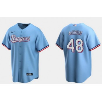 Men's Texas Rangers #48 Jacob deGrom Light Blue Cool Base Stitched Baseball Jersey