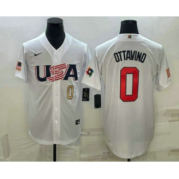 Men's USA Baseball #0 Adam Ottavino Number 2023 White World Baseball Classic Stitched Jerseys