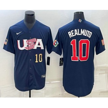 Men's USA Baseball #10 JT Realmuto Number 2023 Navy World Baseball Classic Stitched Jerseys