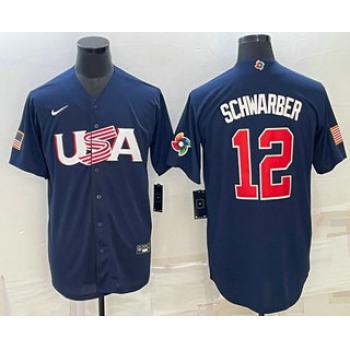 Men's USA Baseball #12 Kyle Schwarber 2023 Navy World Baseball Classic Stitched Jerseys