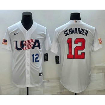 Men's USA Baseball #12 Kyle Schwarber Number 2023 White World Baseball Classic Stitched Jersey
