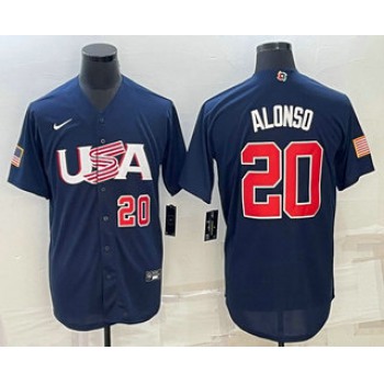 Men's USA Baseball #20 Pete Alonso Number 2023 Navy World Baseball Classic Stitched Jersey