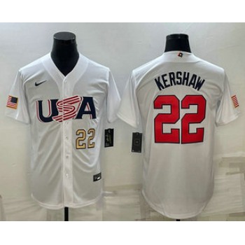 Men's USA Baseball #22 Clayton Kershaw Number 2023 White World Baseball Classic Stitched Jerseys