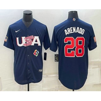 Men's USA Baseball #28 Nolan Arenado 2023 Navy World Baseball Classic Stitched Jerseys