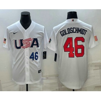Men's USA Baseball #46 Paul Goldschmidt Number 2023 White World Baseball Classic Stitched Jersey