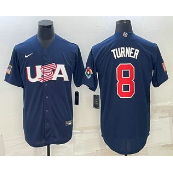 Men's USA Baseball #8 Trea Turner 2023 Navy World Baseball Classic Stitched Jerseys