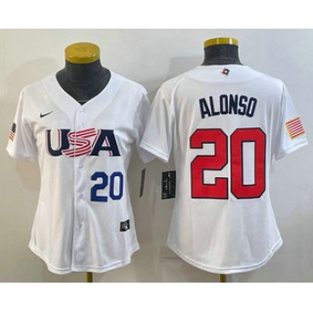 Women's USA Baseball #20 Pete Alonso Number 2023 White World Classic Stitched Jersey