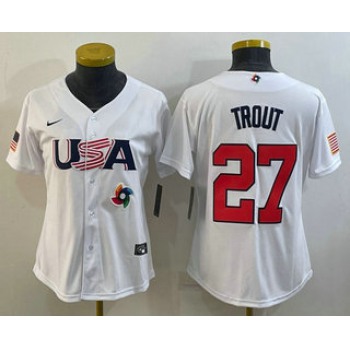 Women's USA Baseball #27 Mike Trout 2023 White World Classic Replica Stitched Jersey