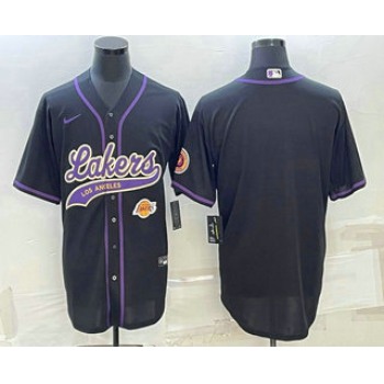 Men's Los Angeles Lakers Blank Black With Patch Cool Base Stitched Baseball Jersey