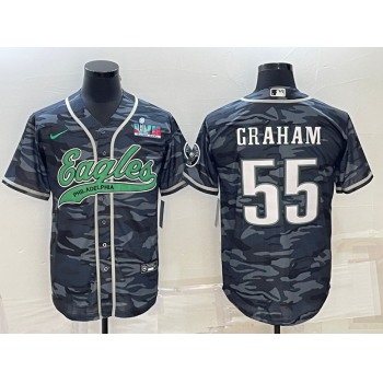 Men's Philadelphia Eagles #55 Brandon Graham Gray Camo With Super Bowl LVII Patch Cool Base Stitched Baseball Jersey